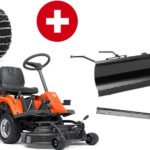 Husqvarna Frontmäher R 112C mit Mähdeck Combi 85 – Winterpaket mit Schneeschild, Gummileiste und Schneeketten